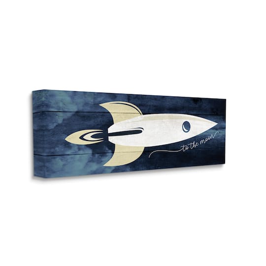Stupell Industries To The Moon Phrase Rustic Space Ship Blue Canvas Wall Art
